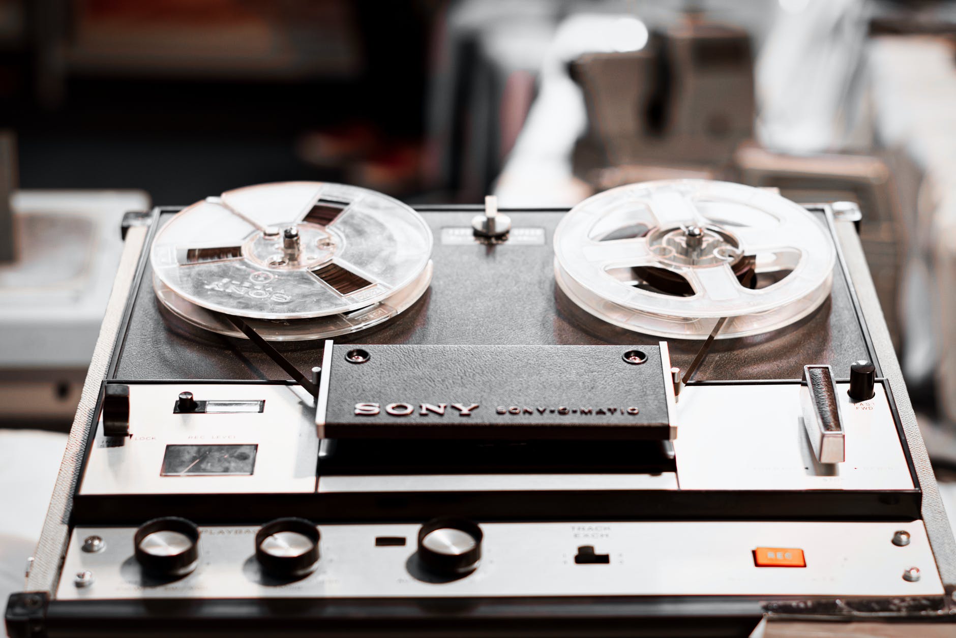 black and grey sony reel tape player